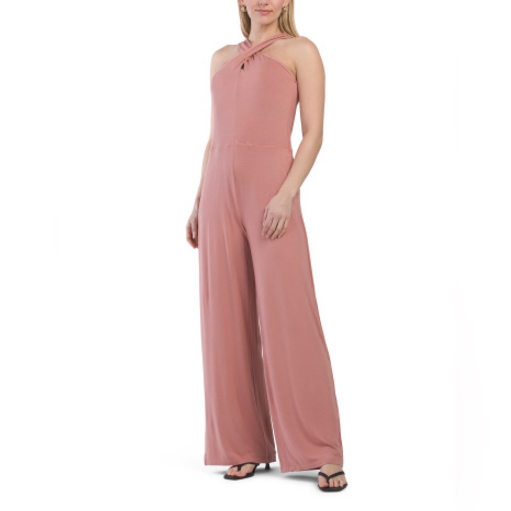 Greyson Pink Halter Jumpsuit with Wide-Leg Design
